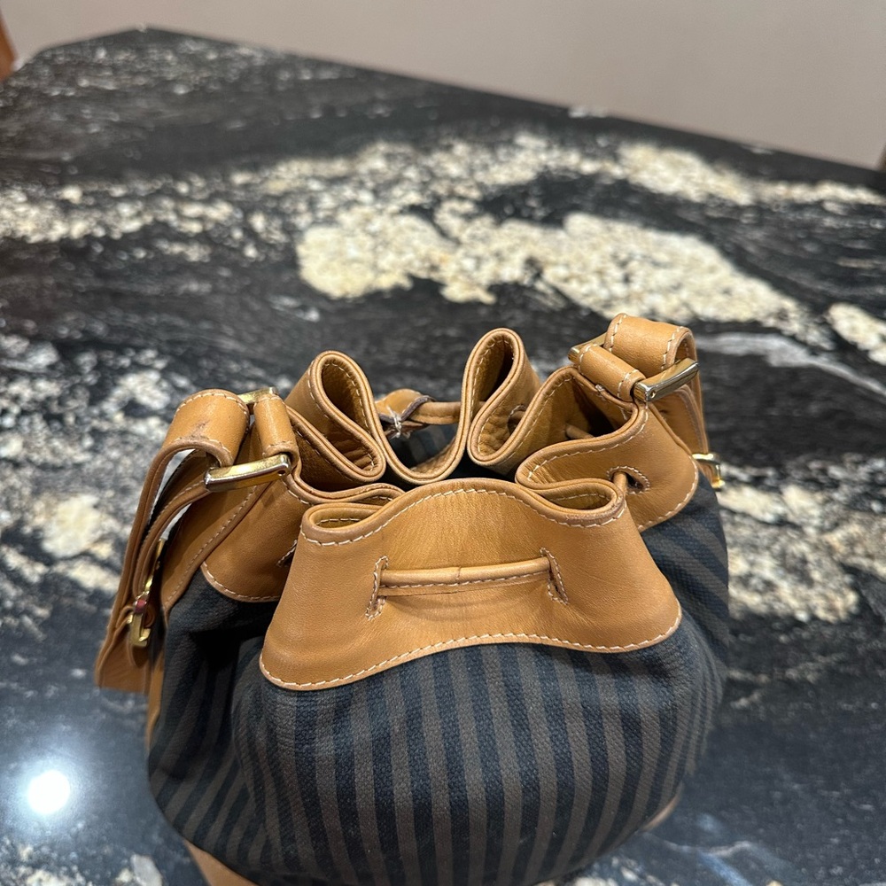 Fendi Tan and Black Striped Drawstring Bucket Bag🤎🖤 - Picture 7 of 15